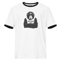 White Monksee t-shirt with black ringer sleeves featuring a graphic of a monkey wearing sunglasses and 'New York City' text on a white background.
