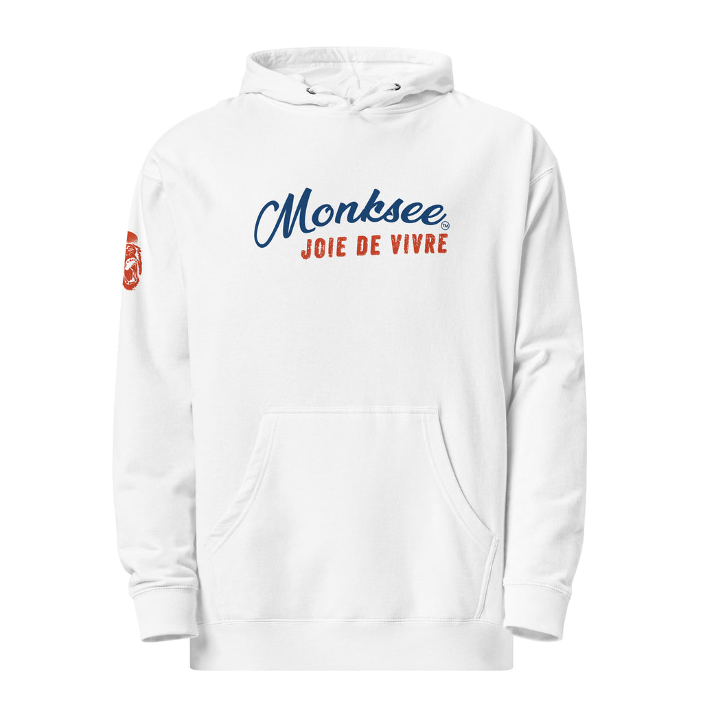 joie de vivre midweight white hoodie front