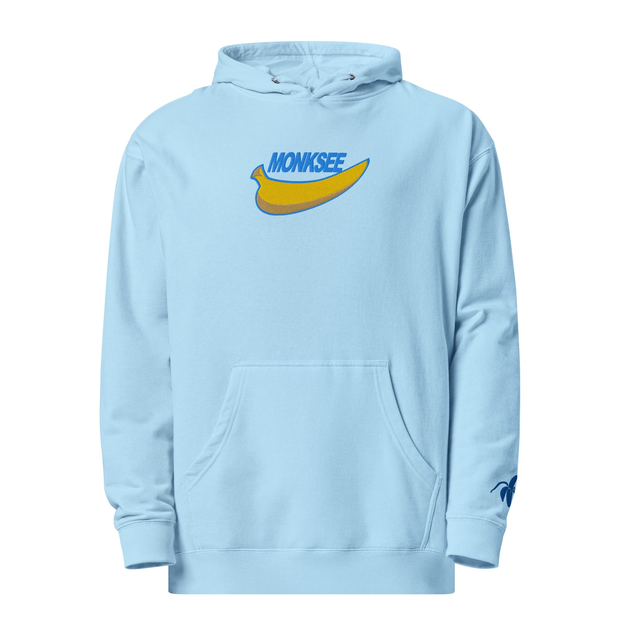 Monksee just blew it midweight hoodie Carolina blue front