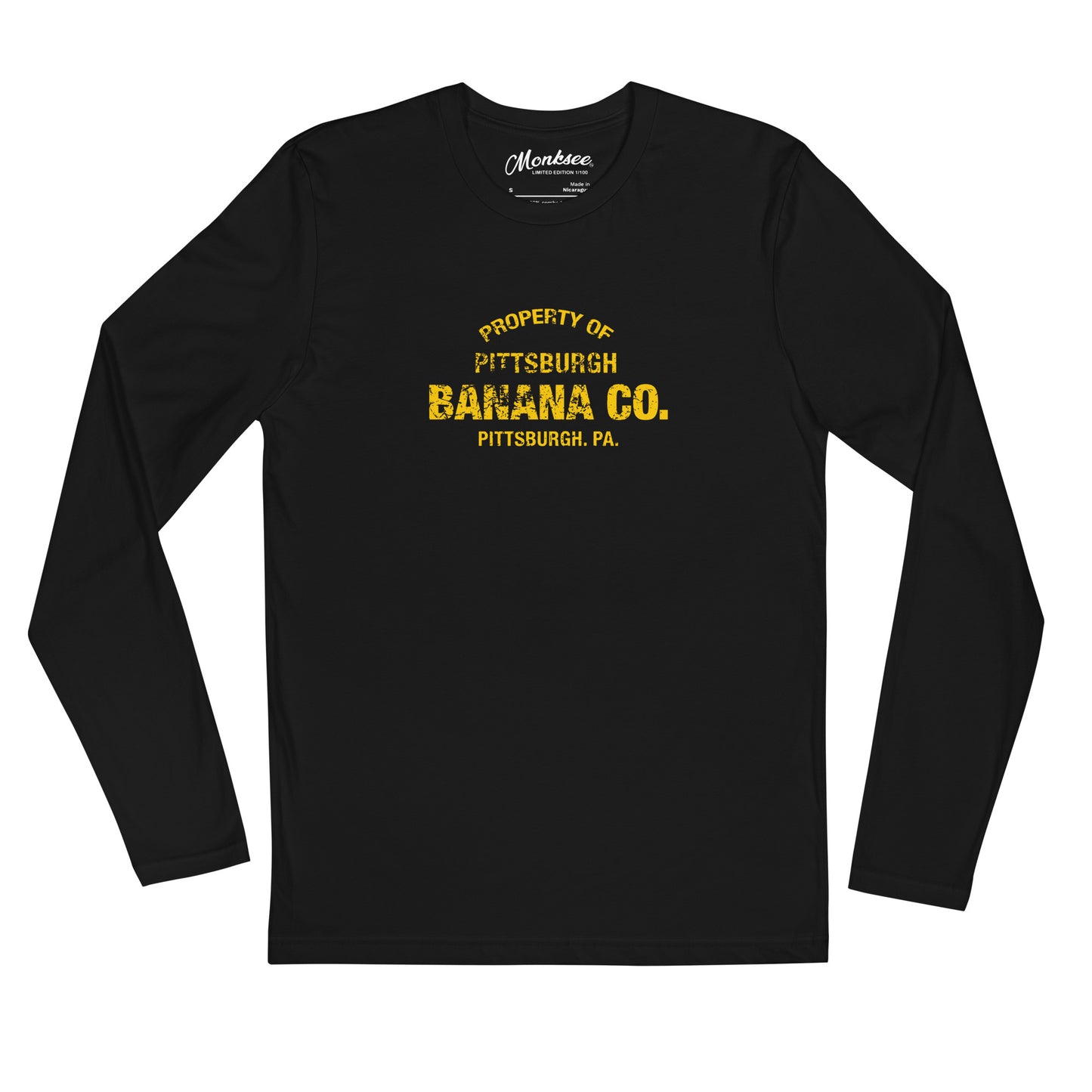 Monksee pittsburgh banana company black long sleeve tshirt printed yellow