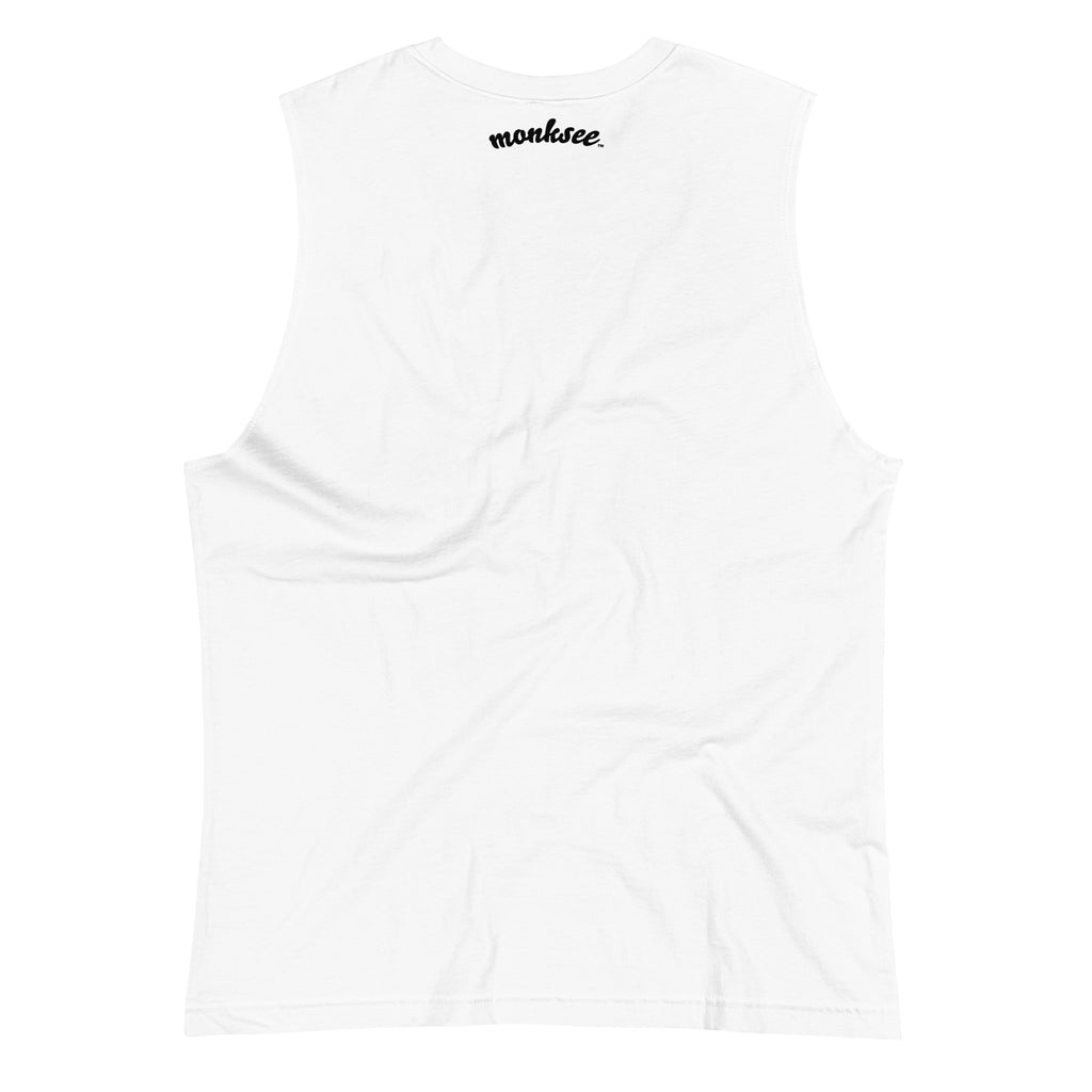 Back of monksee ramboghini tank top laid out flat on a white background