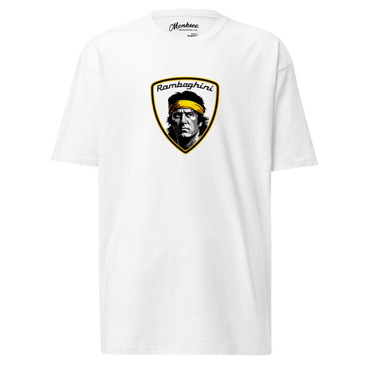 Monksee ramboghini white cotton tshirt front