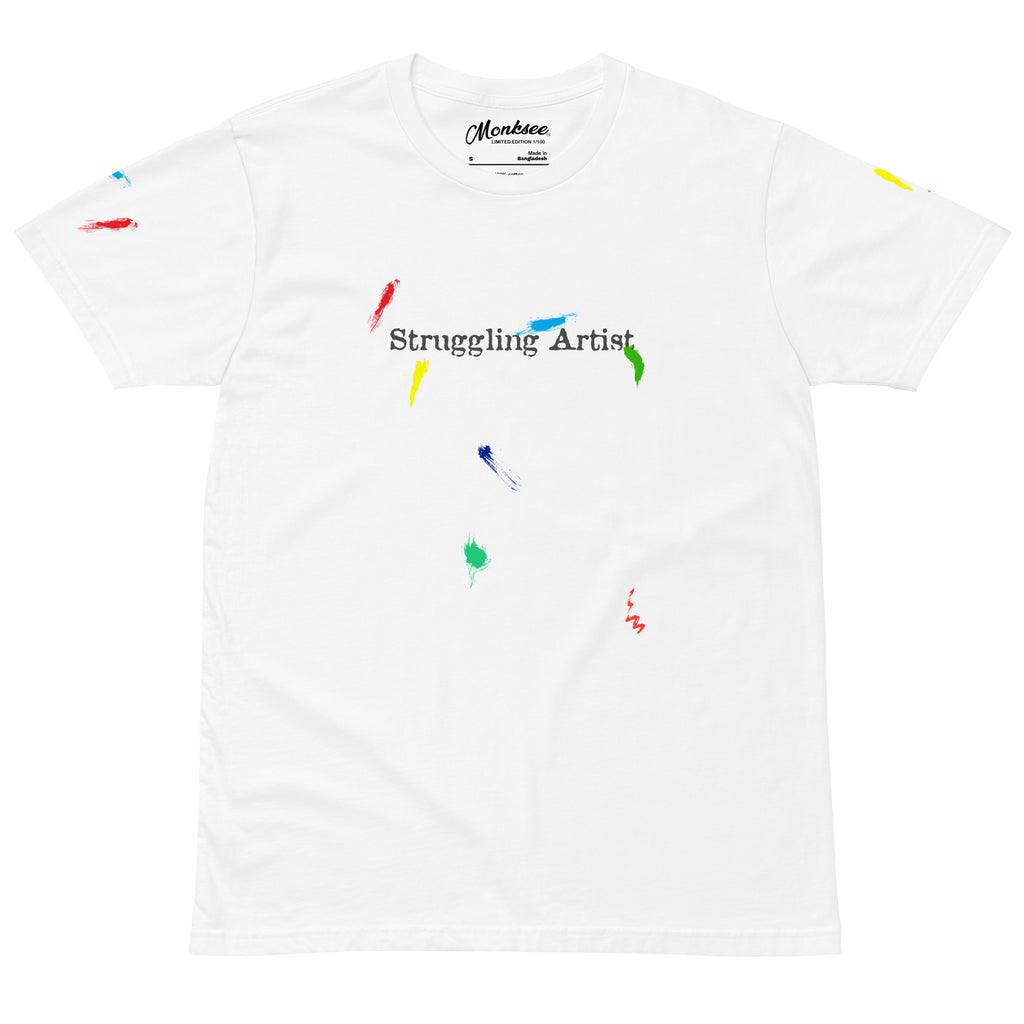 Monksee struggling artist white cotton tshirt front