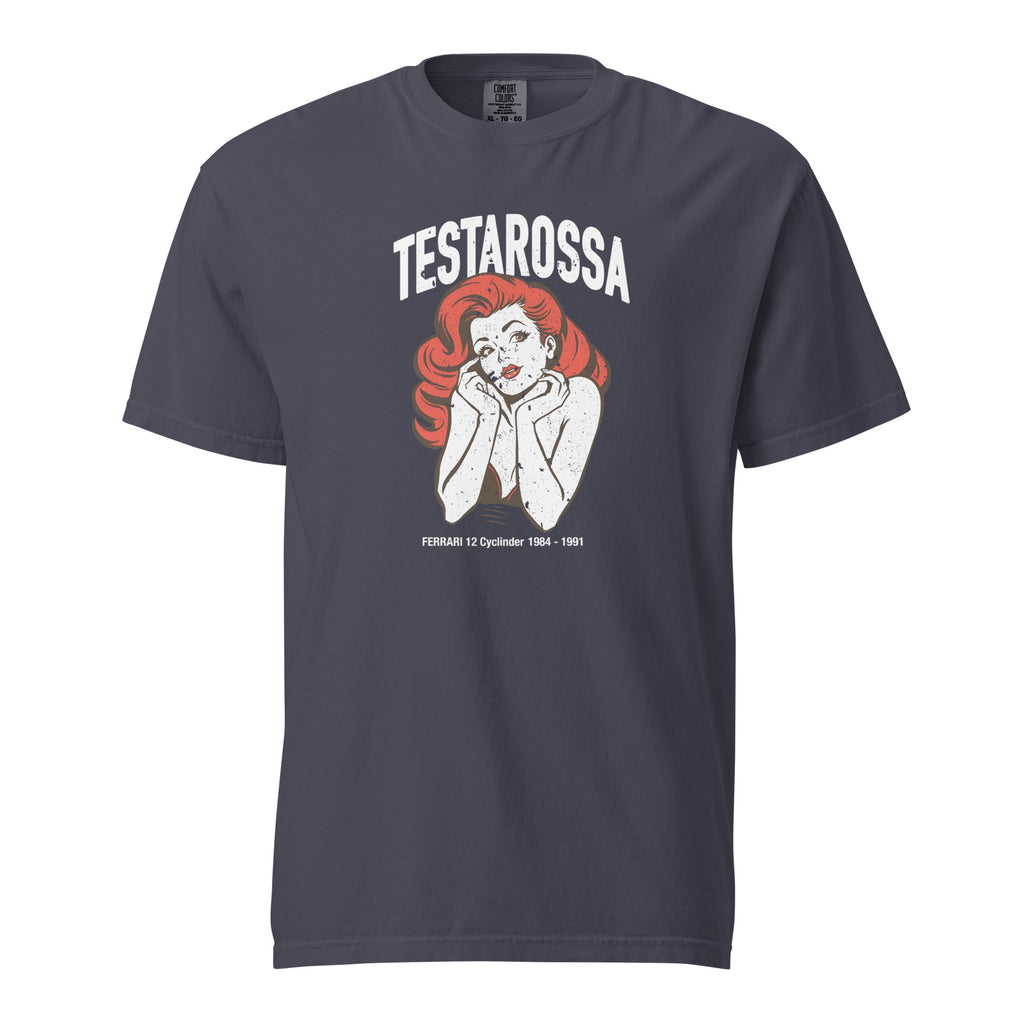 front of the navy Monksee testarossa vintage style t-shirt on a white background