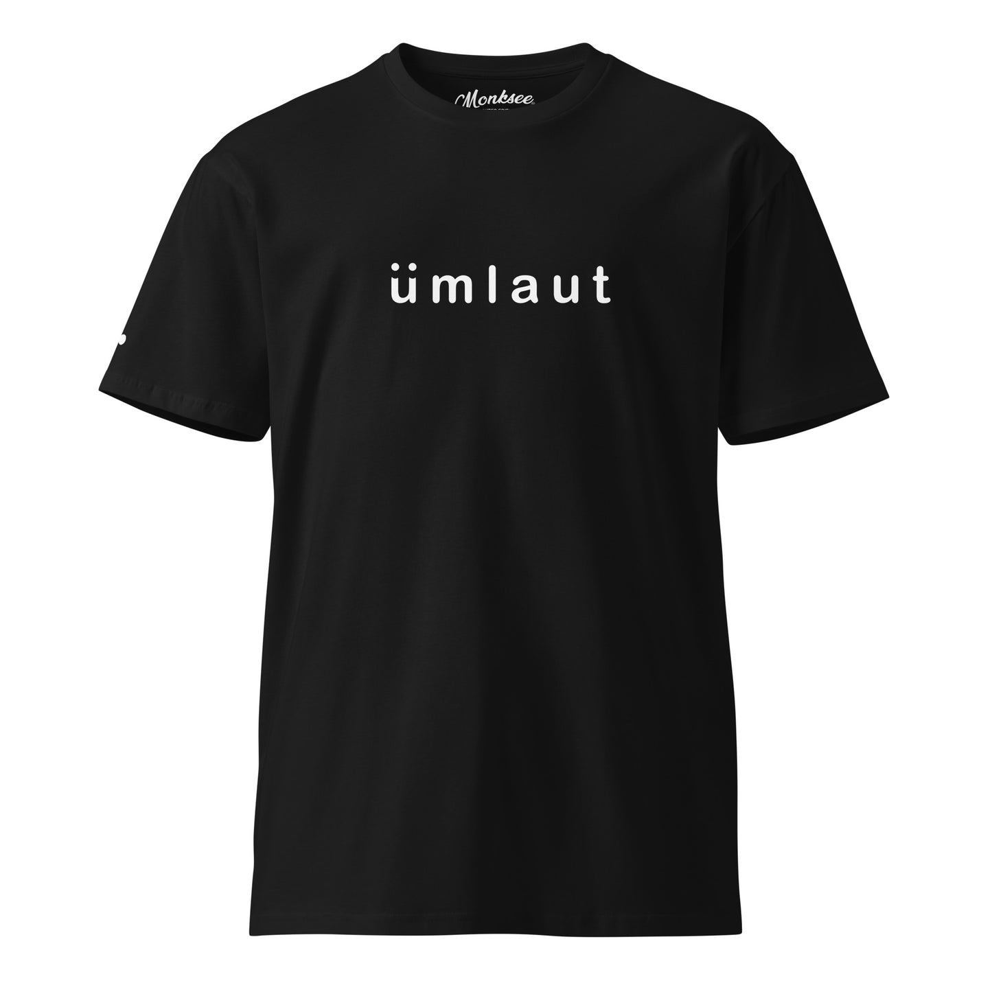 umlaut monksee printed cotton black tshirt front