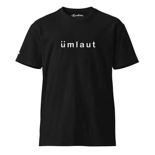 umlaut monksee printed cotton black tshirt front