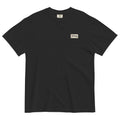 Black t-shirt with a black Monksee label on the neck on a white background