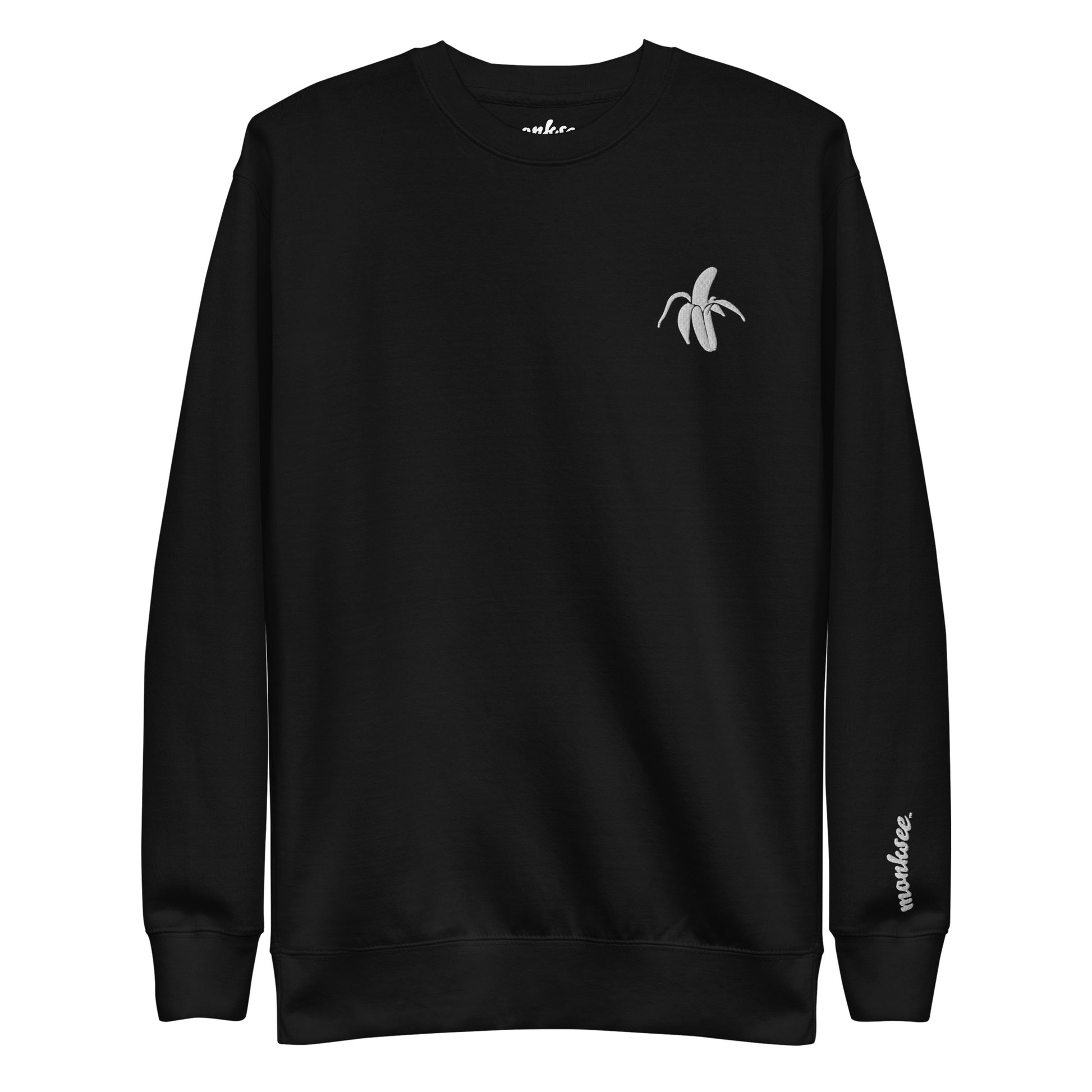 monksee banana club black sweatshirt with embroidered banana front