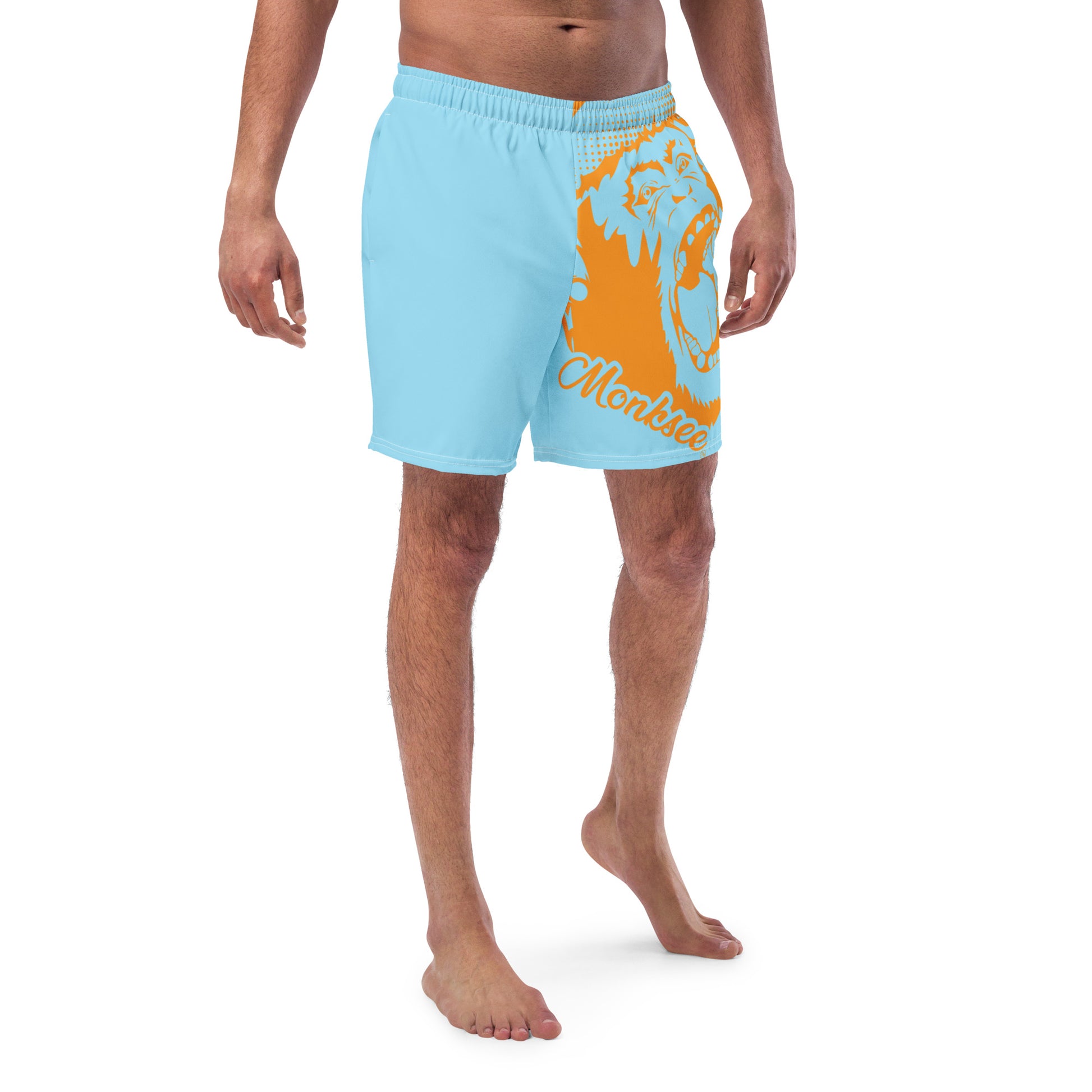 Monksee Face - Men's Coral Swim Trunks.