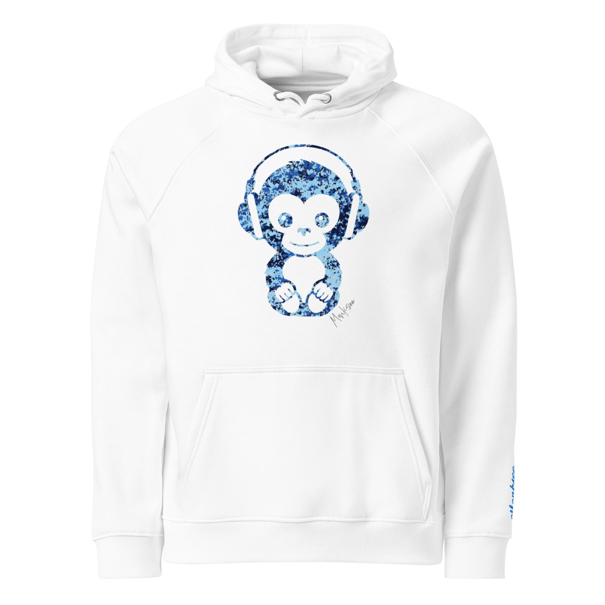 snow baby monksee design on white raglan hoodie