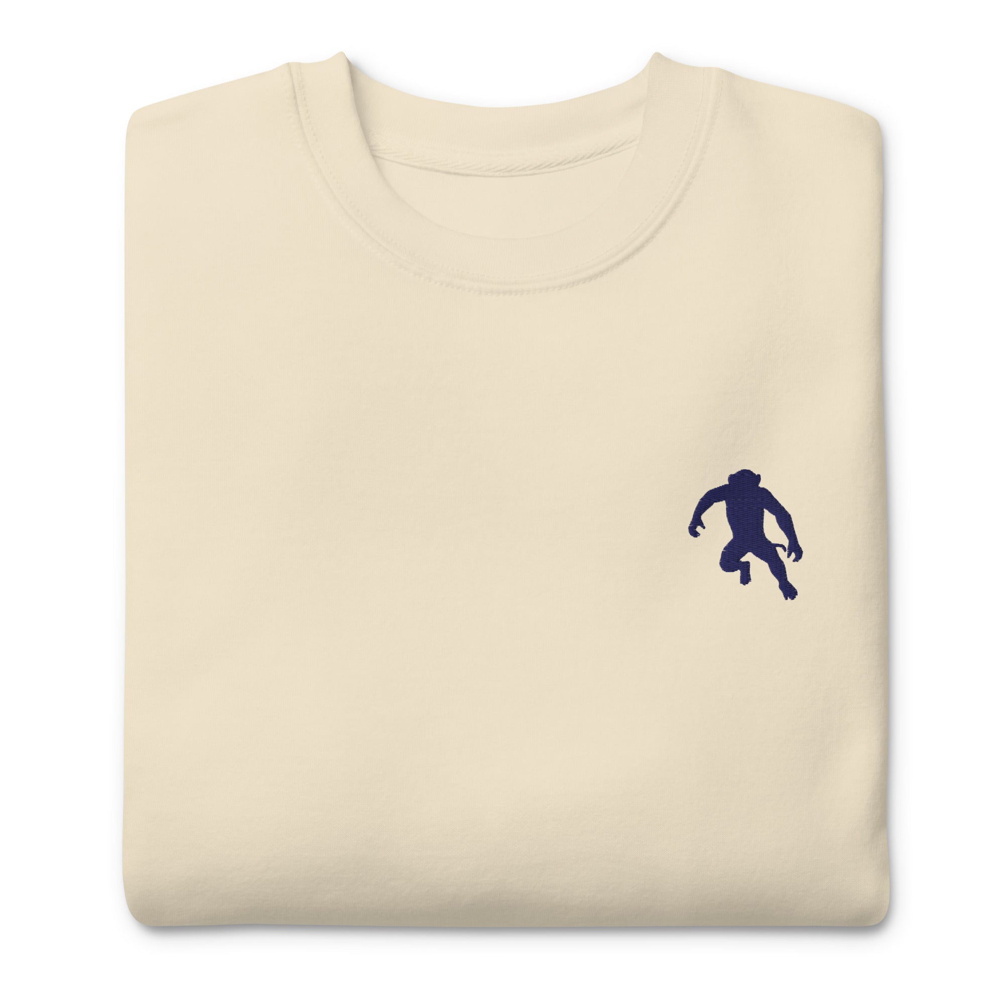 close up of monksee ape shit premium sweatshirt with embroidered design in bone