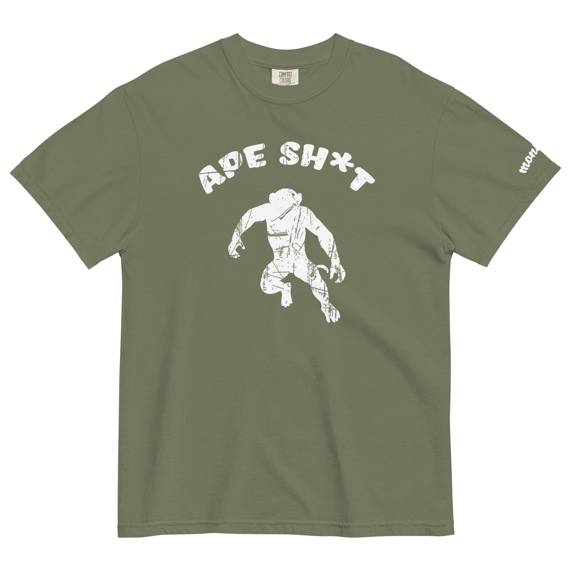 army green monksee ape shit garment dyed t-shirt flat lay