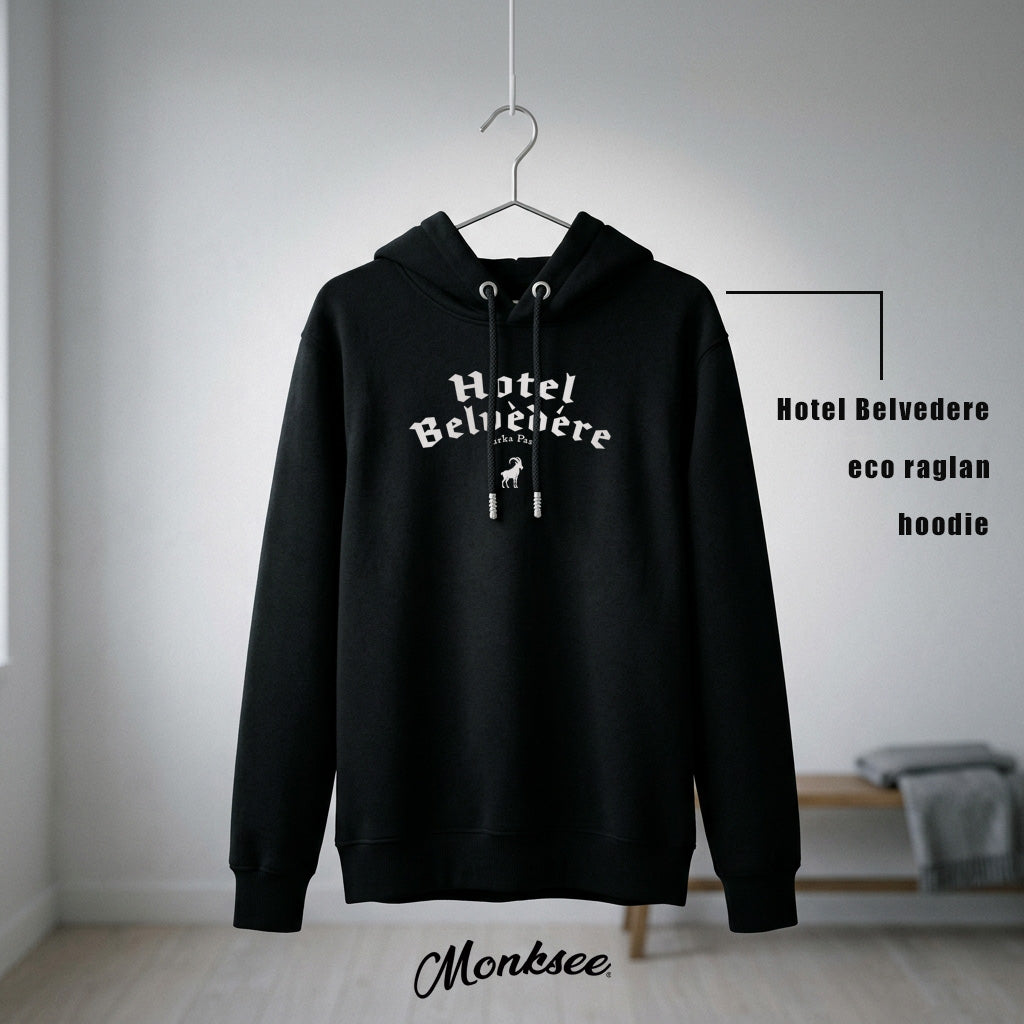 Monksee Hotel Belvedere hoodie on hanger