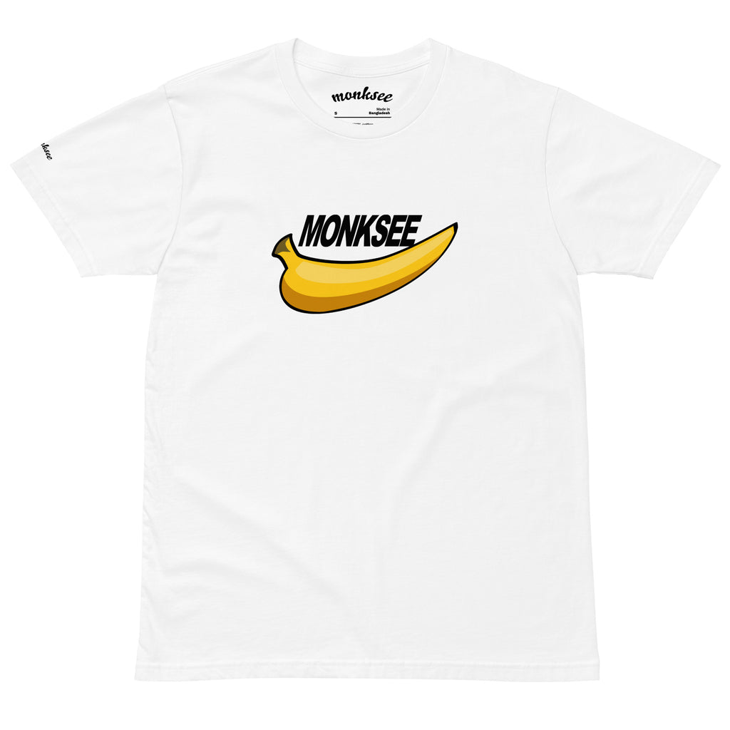 white monksee just blew it premium tshirt front laid flat