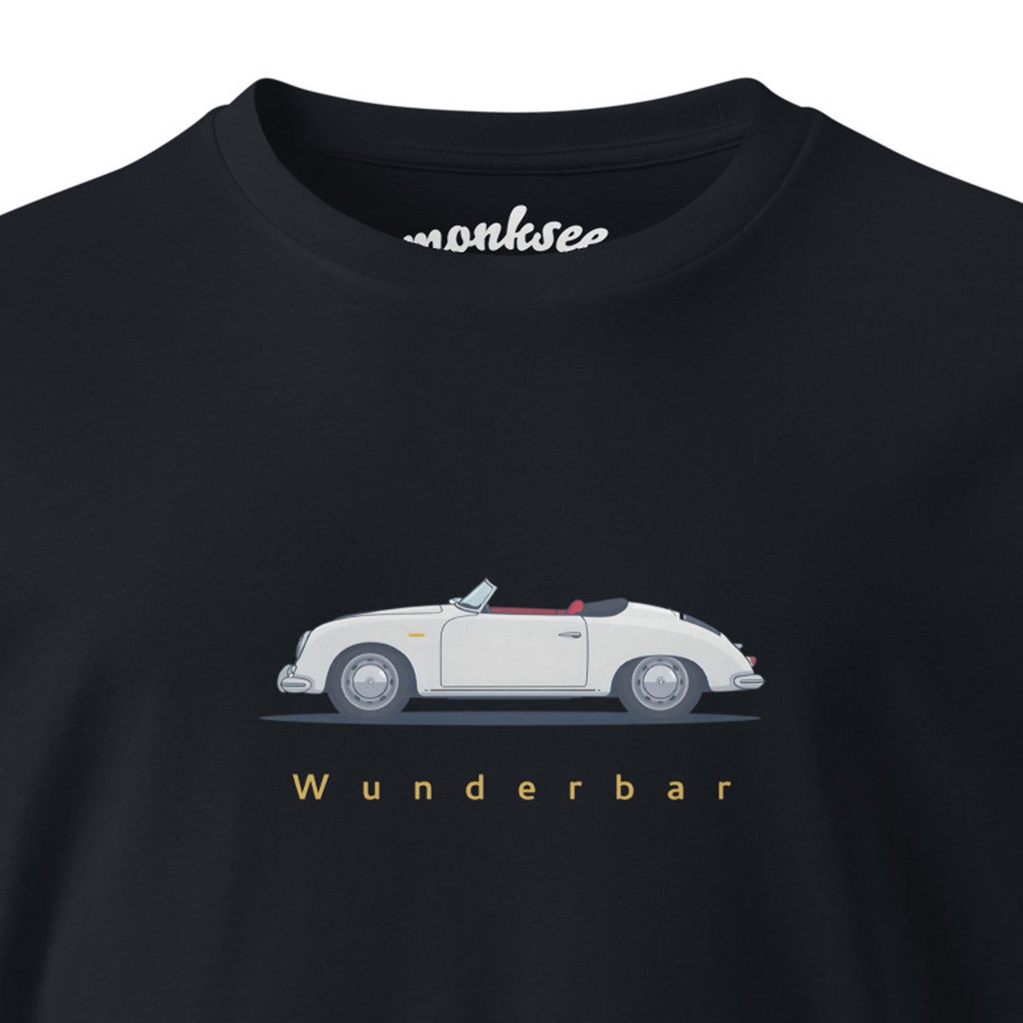 close up porsche 356 wunderbar navy cotton tshirt closeup front