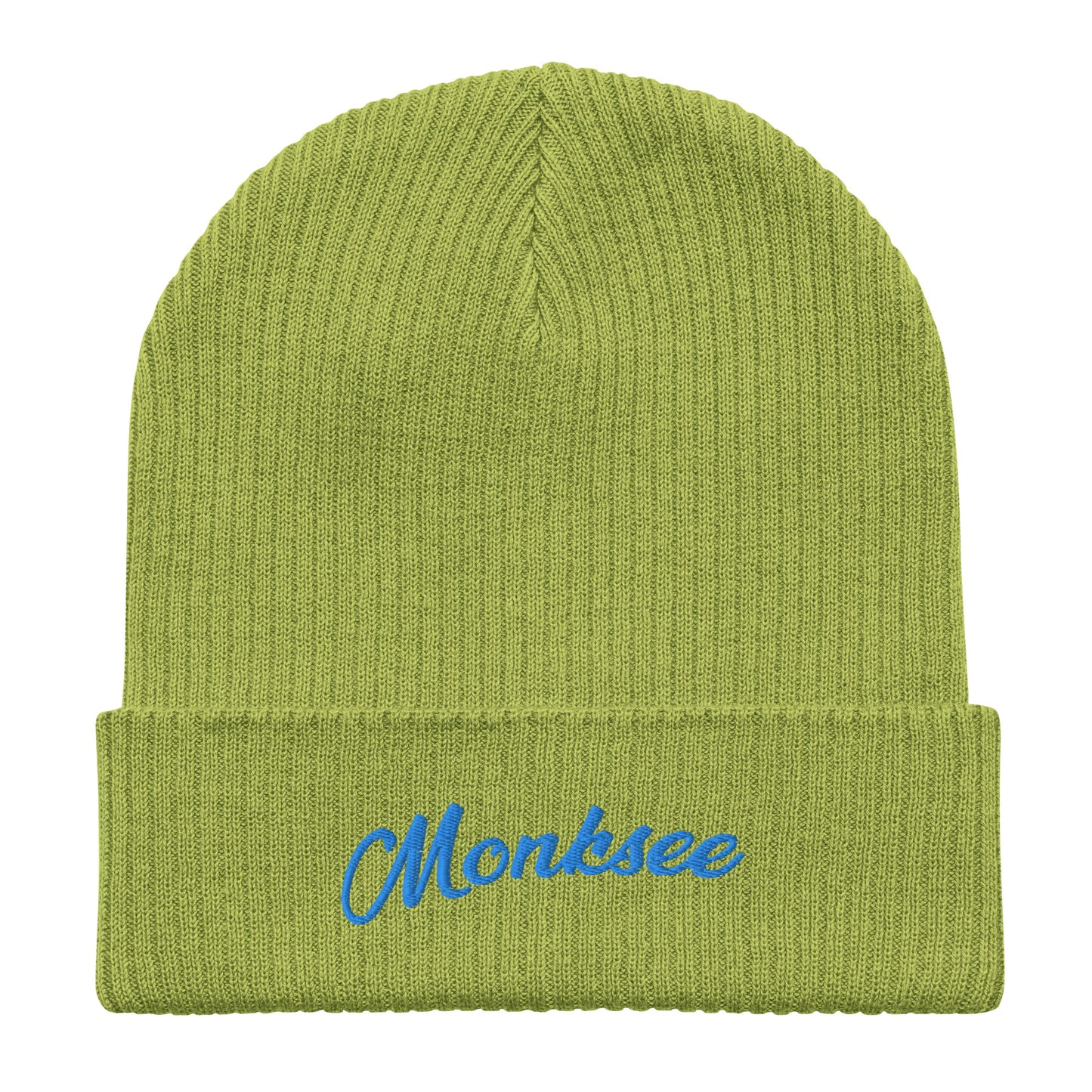 Lime Organic ribbed beanie by Monksee.