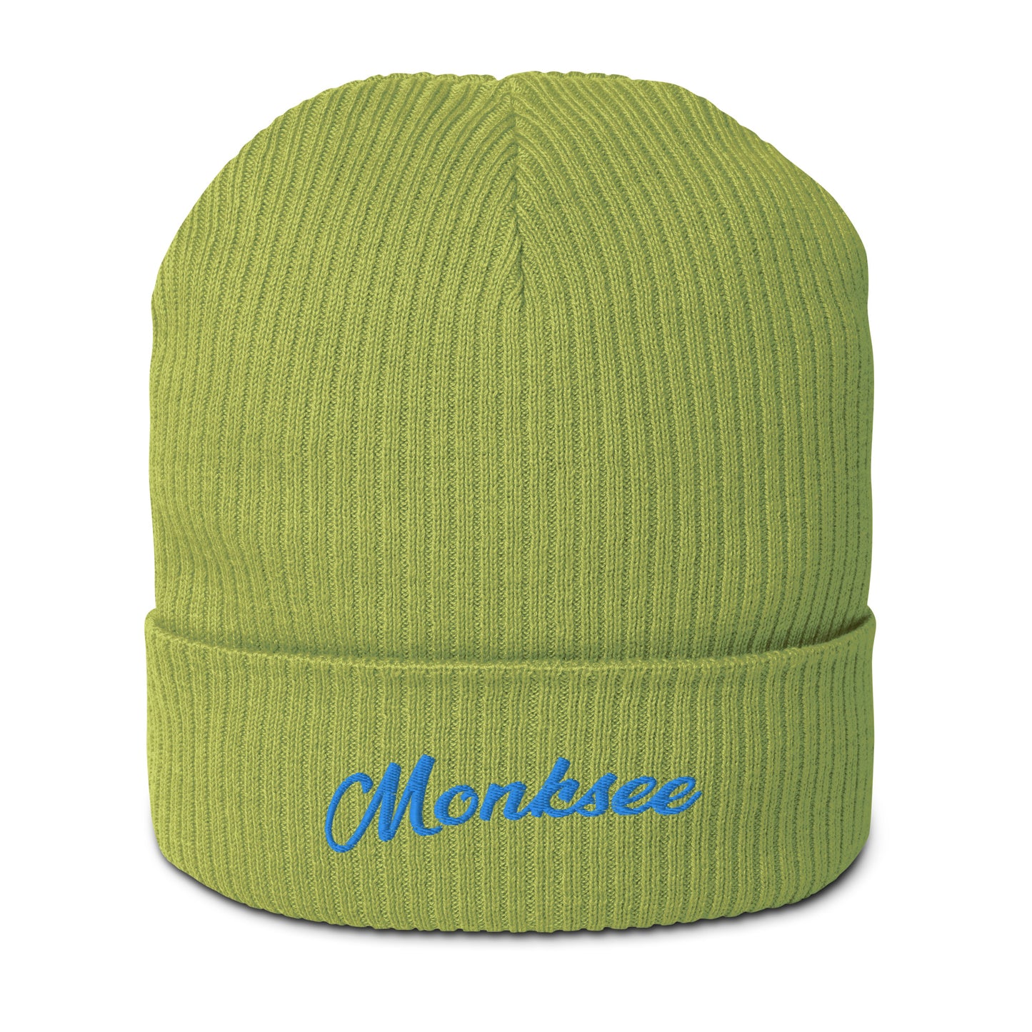 Lime Organic ribbed beanie by Monksee.