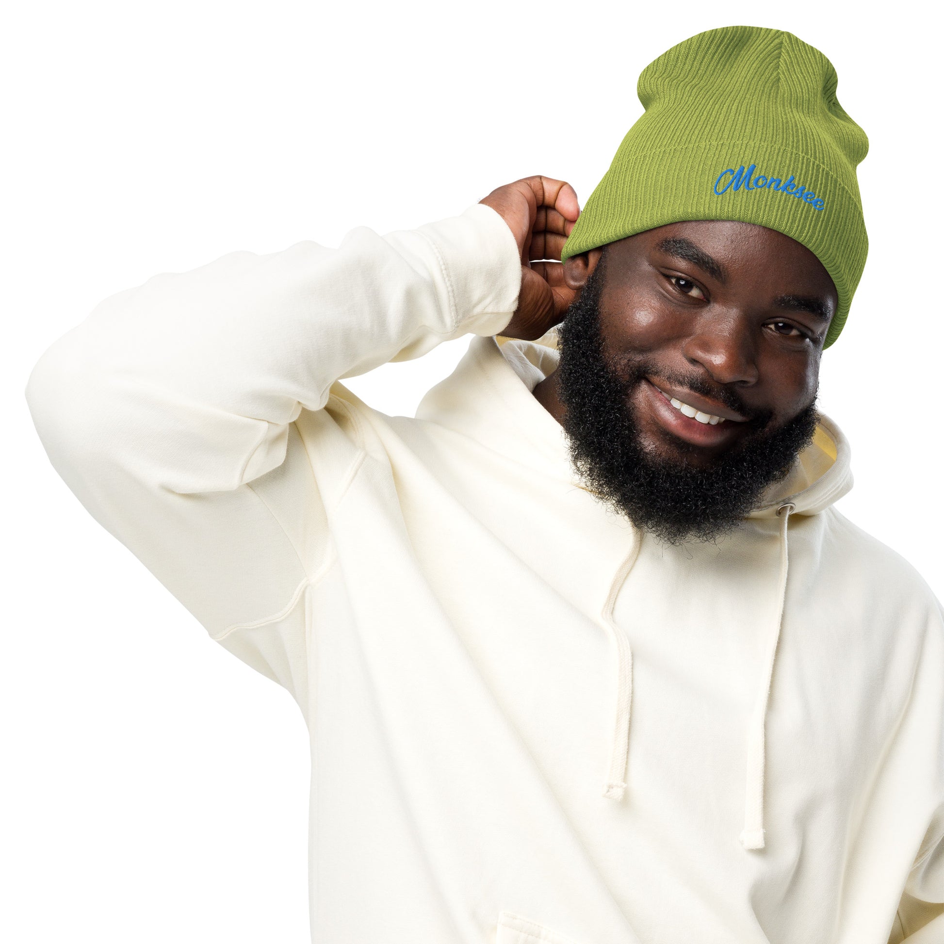 Lime Organic ribbed beanie by Monksee.