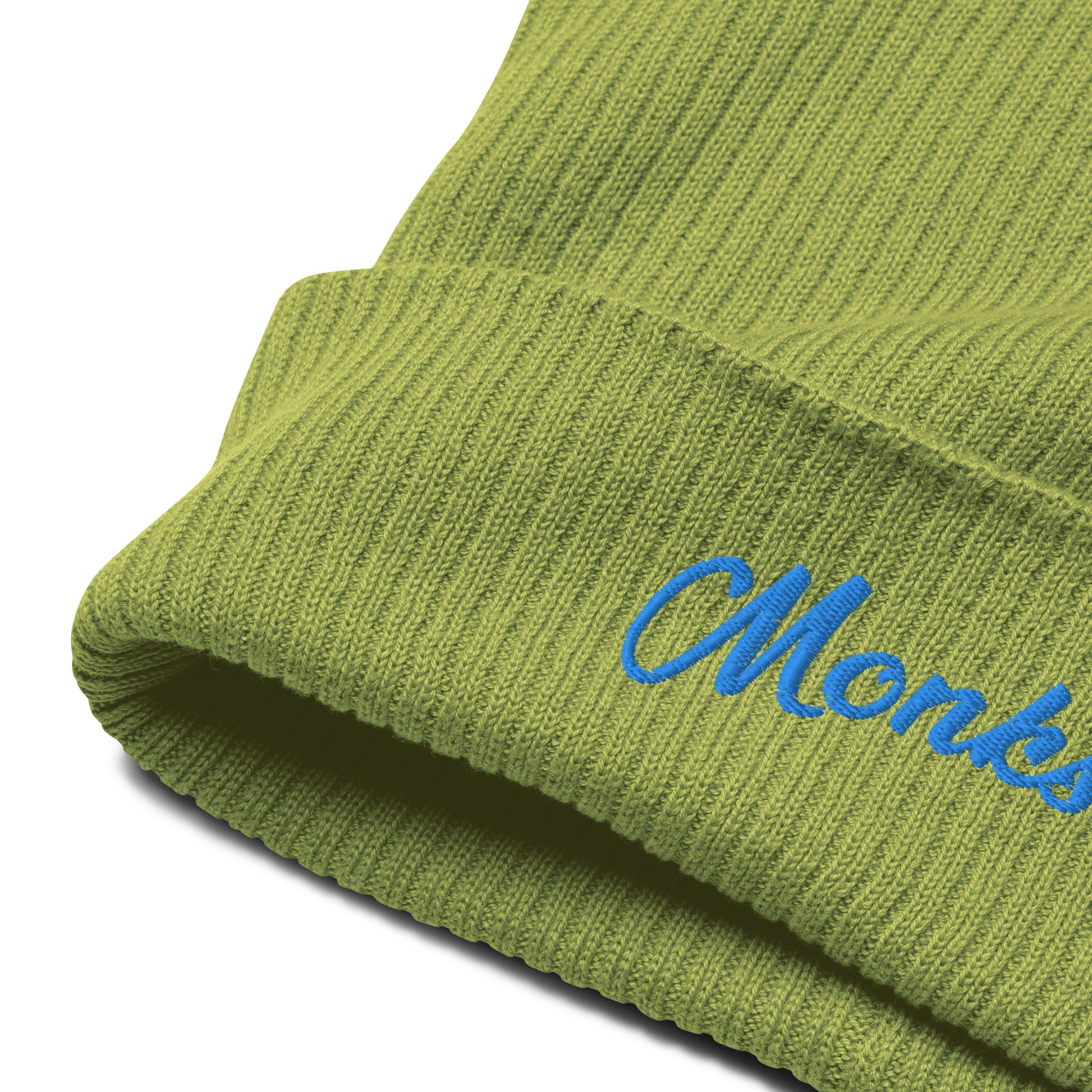 Lime Organic ribbed beanie by Monksee.