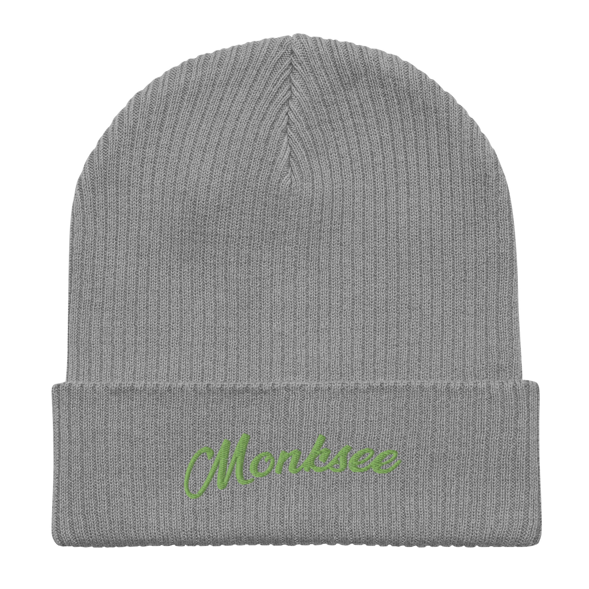 Grey Organic ribbed beanie by Monksee.