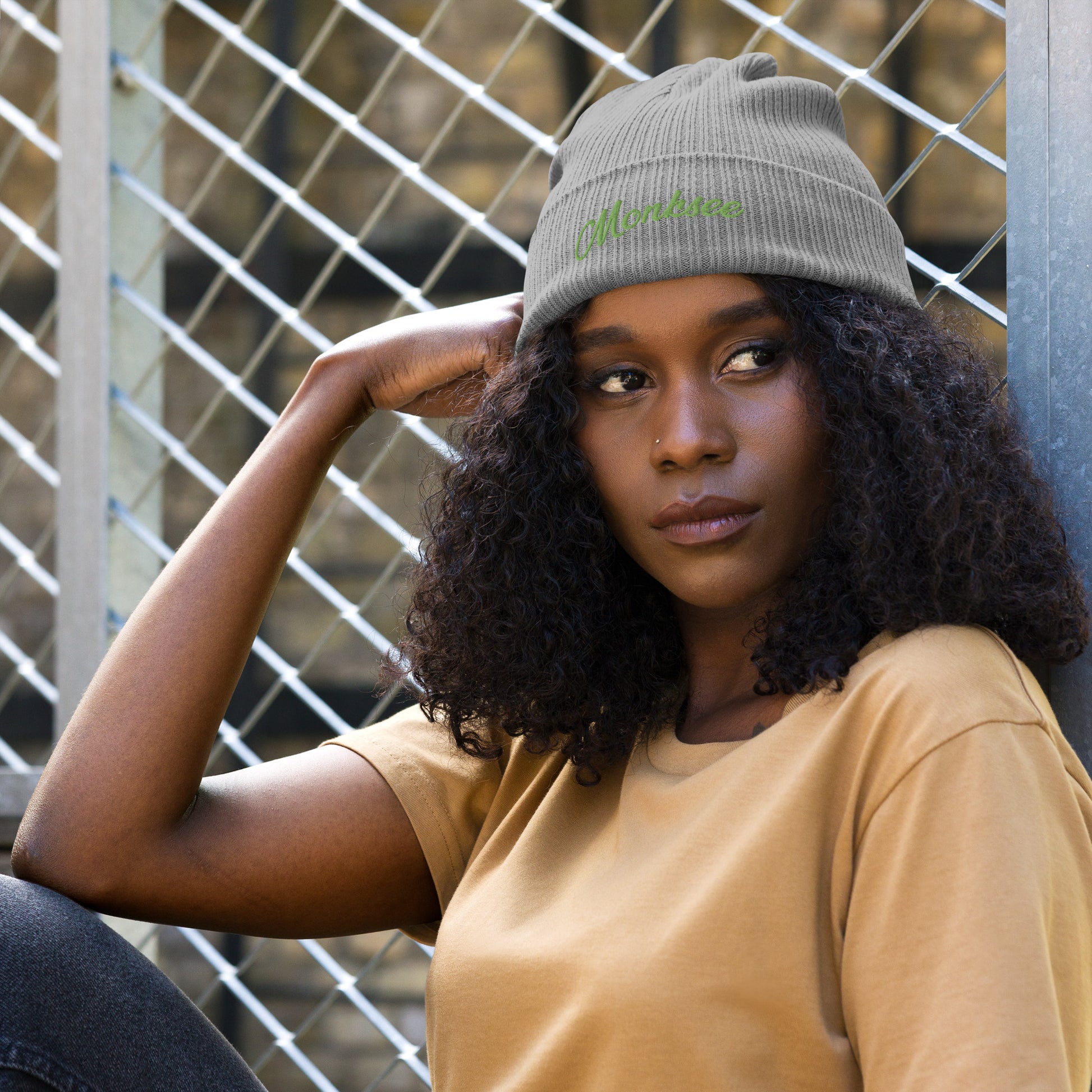 Grey Organic ribbed beanie by Monksee.