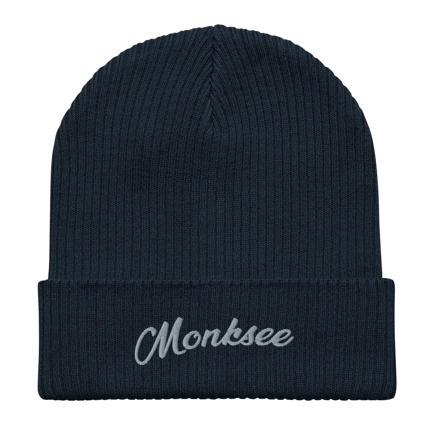 Navy Organic ribbed beanie by Monksee